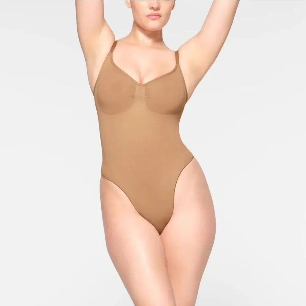 SKIMS SEAMLESS SCULPT THONG BODYSUIT SHAPEWEAR OCHRE BEIGE SIZE LARGE XL - Picture 3 of 8